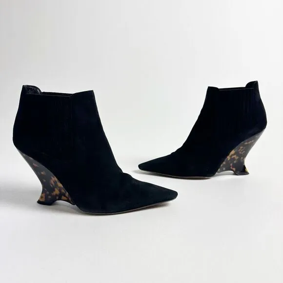 DIOR Black Optic-D Tortoiseshell Heel Ankle Boot Size 37.5 Pointed Toe Leather