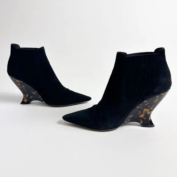 DIOR Black Optic-D Tortoiseshell Heel Ankle Boot Size 37.5 Pointed Toe Leather