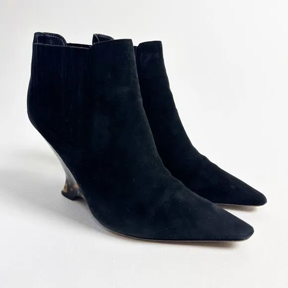 DIOR Black Optic-D Tortoiseshell Heel Ankle Boot Size 37.5 Pointed Toe Leather