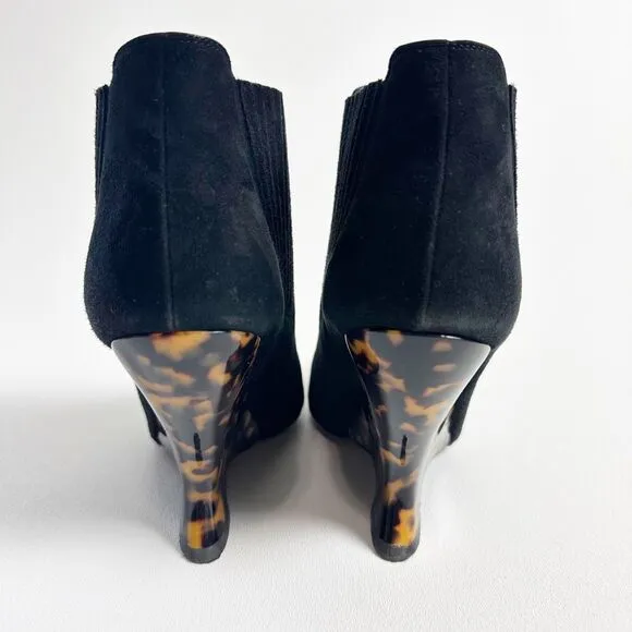 DIOR Black Optic-D Tortoiseshell Heel Ankle Boot Size 37.5 Pointed Toe Leather