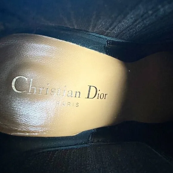DIOR Black Optic-D Tortoiseshell Heel Ankle Boot Size 37.5 Pointed Toe Leather