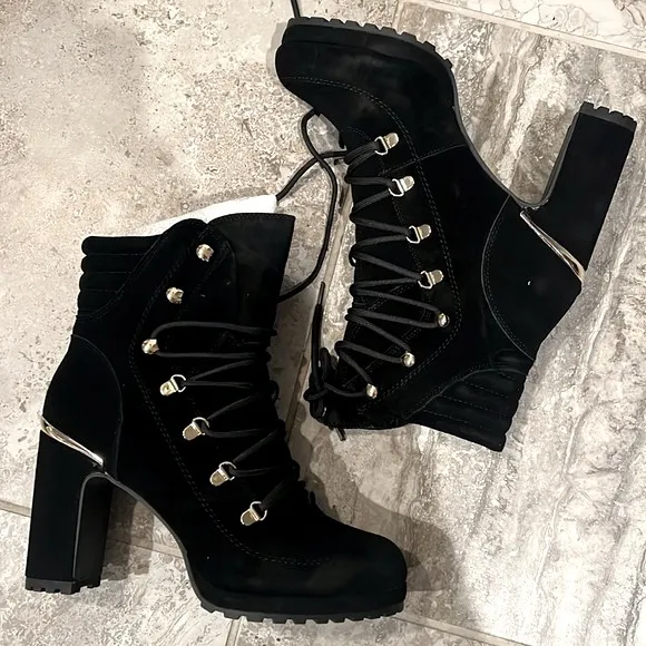 DKNY Lenni Lace-Up Ankle Boots, Oiled Suede Black Size 11 New in Box Retail $189