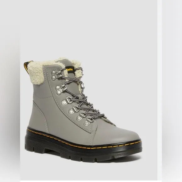 Doc Martens Combs Faux Fur-Lined Grey OIL FULL GRAINED Casual Boots size‎ 10 new