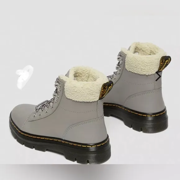 Doc Martens Combs Faux Fur-Lined Grey OIL FULL GRAINED Casual Boots size‎ 10 new