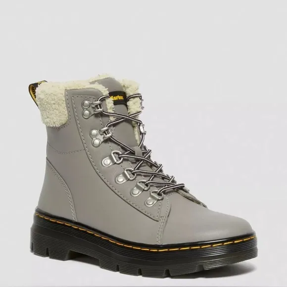 Doc Martens Combs Faux Fur-Lined Grey OIL FULL GRAINED Casual Boots size‎ 10 new