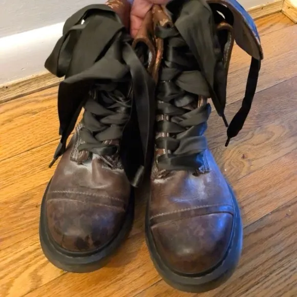 Doc Martens Vintage 90s Distressed Look Floral Foldover Satin Ribbon Shoestring