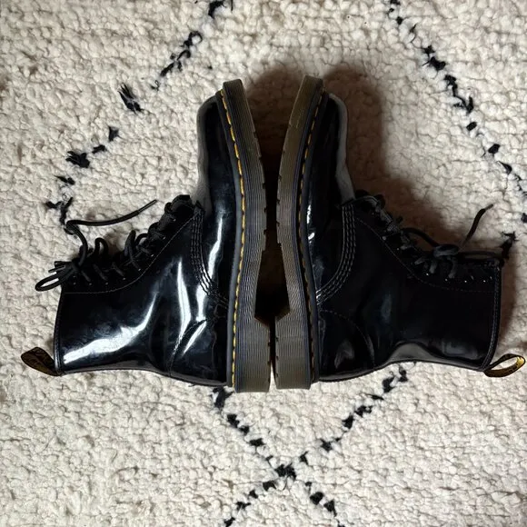 Doc Martens women's 7 black patent laceup combat boots casual festival goth punk