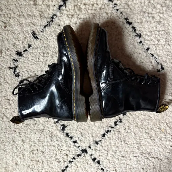 Doc Martens women's 7 black patent laceup combat boots casual festival goth punk