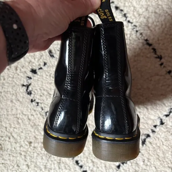 Doc Martens women's 7 black patent laceup combat boots casual festival goth punk