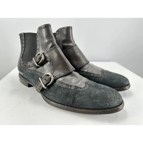Dolce And Gabbana Double Monk Strap Distressed Suede &amp; Leather Boots Size 11.5-U