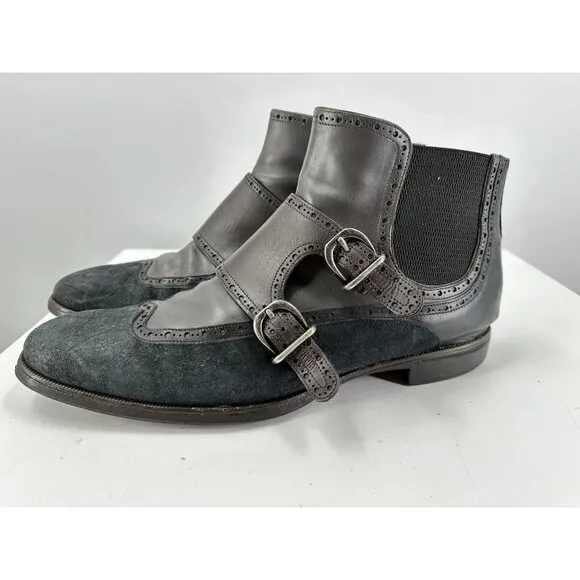Dolce And Gabbana Double Monk Strap Distressed Suede &amp; Leather Boots Size 11.5-U
