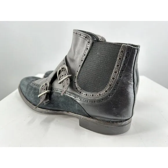 Dolce And Gabbana Double Monk Strap Distressed Suede &amp; Leather Boots Size 11.5-U