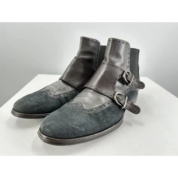 Dolce And Gabbana Double Monk Strap Distressed Suede &amp; Leather Boots Size 11.5-U