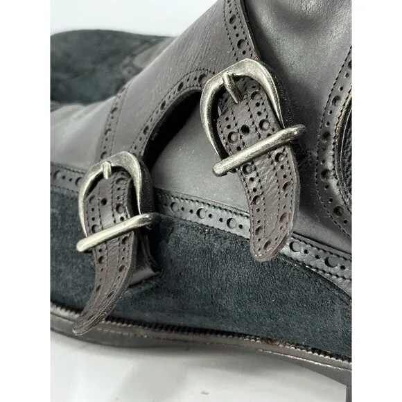 Dolce And Gabbana Double Monk Strap Distressed Suede &amp; Leather Boots Size 11.5-U
