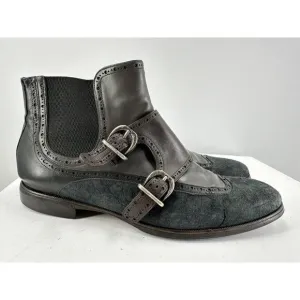 Dolce And Gabbana Double Monk Strap Distressed Suede &amp; Leather Boots Size 11.5-U