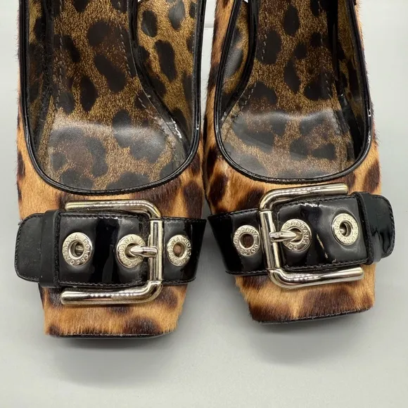 Dolce  Gabbana Leopard Print Slingback Heels with Black Accents