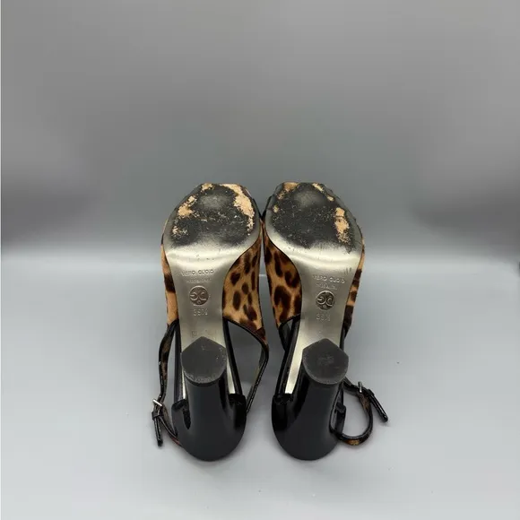 Dolce  Gabbana Leopard Print Slingback Heels with Black Accents