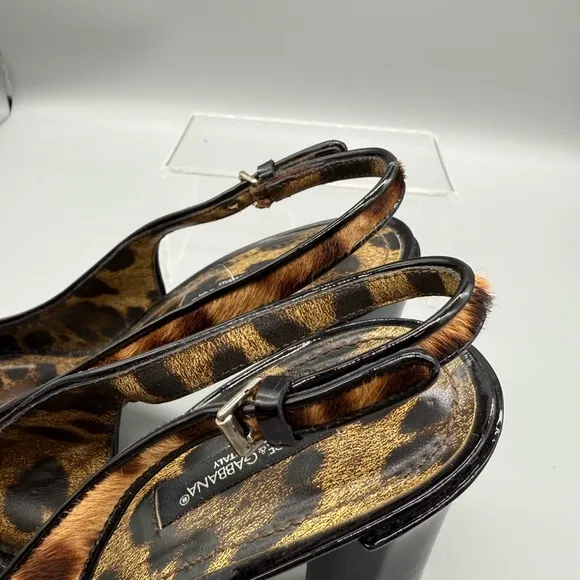 Dolce  Gabbana Leopard Print Slingback Heels with Black Accents