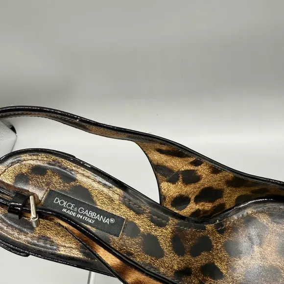 Dolce  Gabbana Leopard Print Slingback Heels with Black Accents
