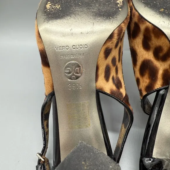 Dolce  Gabbana Leopard Print Slingback Heels with Black Accents