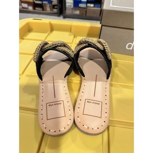 Dolce Vita Desa Slide Trendy Sandals in Black Leather‎ - Size 6
