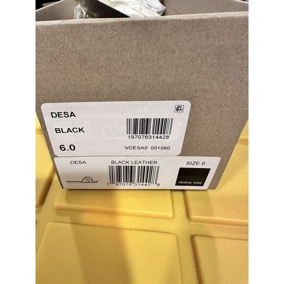 Dolce Vita Desa Slide Trendy Sandals in Black Leather‎ - Size 6