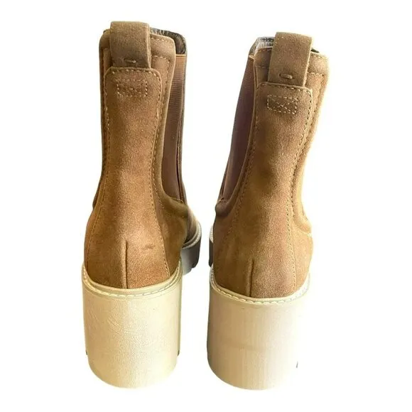 Dolce Vita Suede Sz 8.5 Lug Boots Almond Toe and Gore Side Pull On Panels