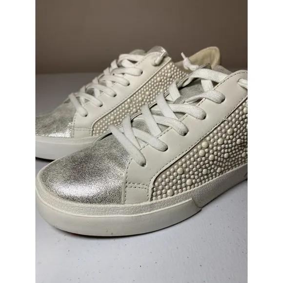 Dolce Vita Zina Pearl Sneakers Women's Size 8.5 Leather Lace Up Bride Shoes EUC!