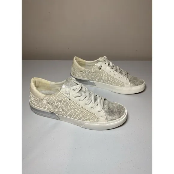 Dolce Vita Zina Pearl Sneakers Women's Size 8.5 Leather Lace Up Bride Shoes EUC!