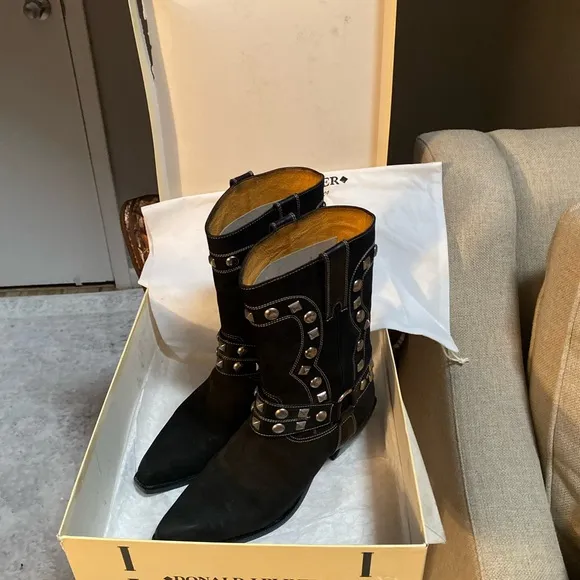 Donald J Pliner black western calf boots