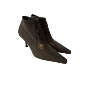 DONALD J PLINER Boots Heels Women's Size 7 Brown Leather Pointed Toe Ankle NWOB