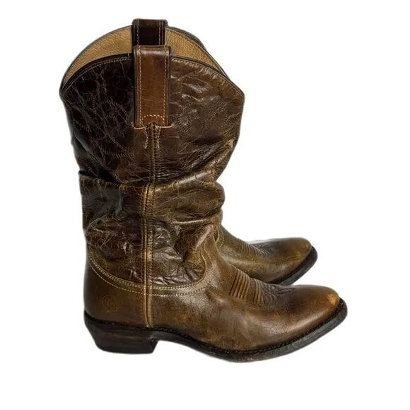 DOUBLE H Western Distressed Tan Brown Slouch Boots Womens 7.5 M rodeo concert