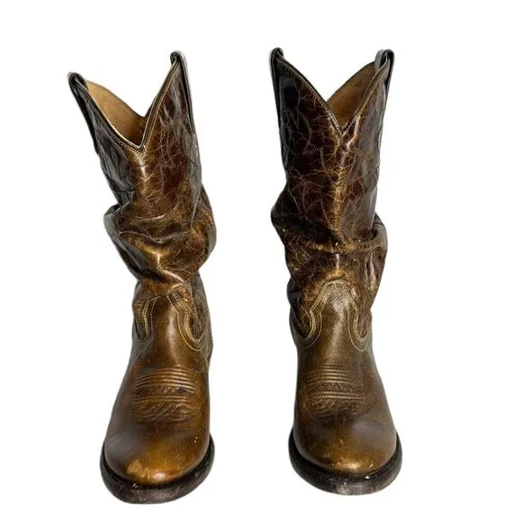 DOUBLE H Western Distressed Tan Brown Slouch Boots Womens 7.5 M rodeo concert