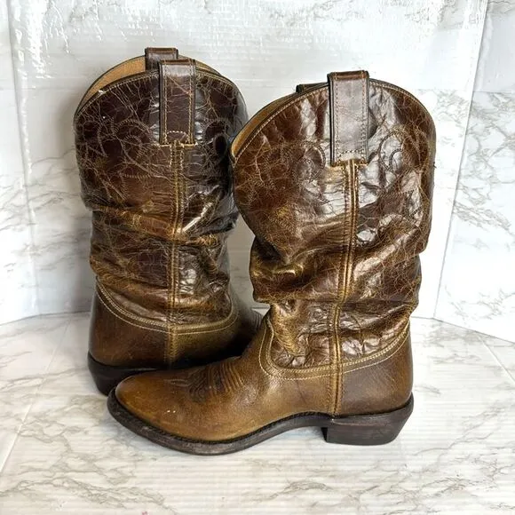 DOUBLE H Western Distressed Tan Brown Slouch Boots Womens 7.5 M rodeo concert