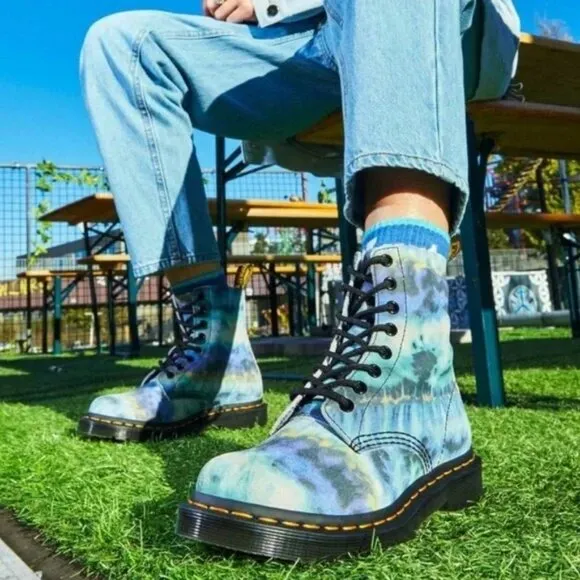 Dr Marten 1460 Pascal Tie Dye Leather Lace Up Boots Suede Blue 6