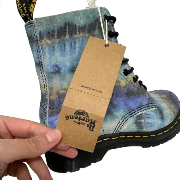 Dr Marten 1460 Pascal Tie Dye Leather Lace Up Boots Suede Blue 6
