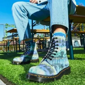 Dr Marten 1460 Pascal Tie Dye Leather Lace Up Boots Suede Blue 6