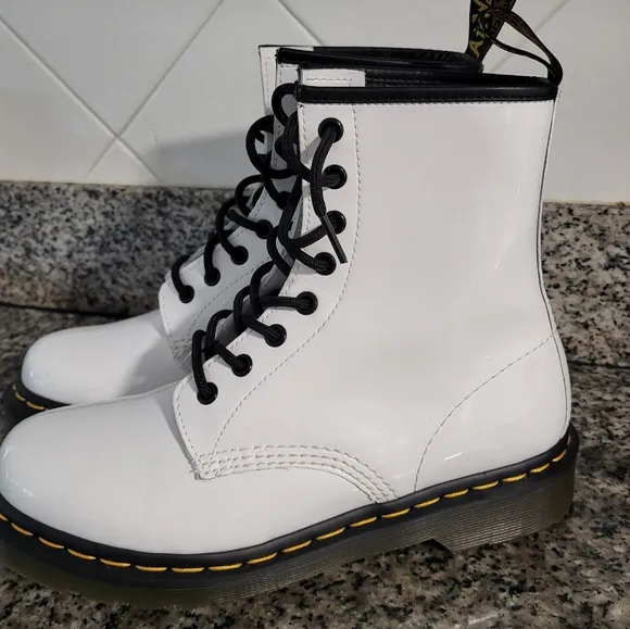 Dr. Martens 1460 Patent Leather Lace Up White Boots