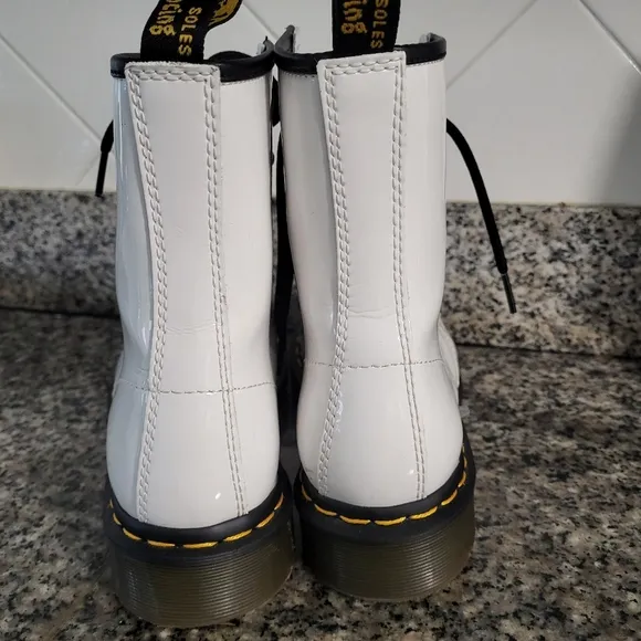 Dr. Martens 1460 Patent Leather Lace Up White Boots