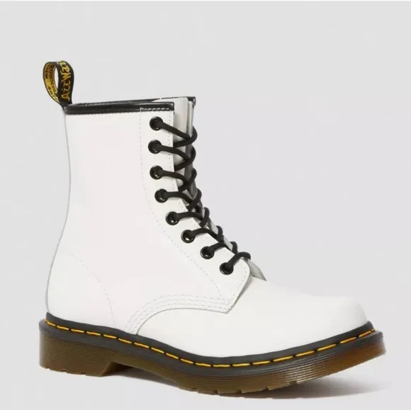 Dr. Martens 1460 Patent Leather Lace Up White Boots