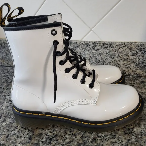 Dr. Martens 1460 Patent Leather Lace Up White Boots