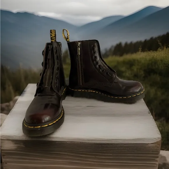 DR. MARTENS 1460 Twin Zip Combat Boots Women’s Girls Brown Size 6 Worn Once