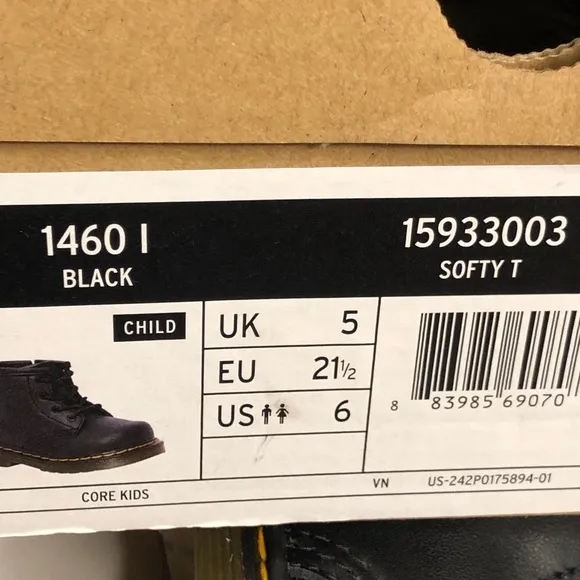 Dr Martens 1460 unisex infant black softy T leather lace up boots