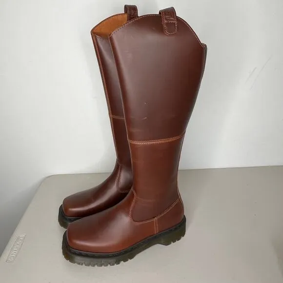 Dr. Martens Amaayah Brown Leather Square Toe Knee High Riding Boots 6