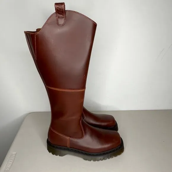 Dr. Martens Amaayah Brown Leather Square Toe Knee High Riding Boots 6