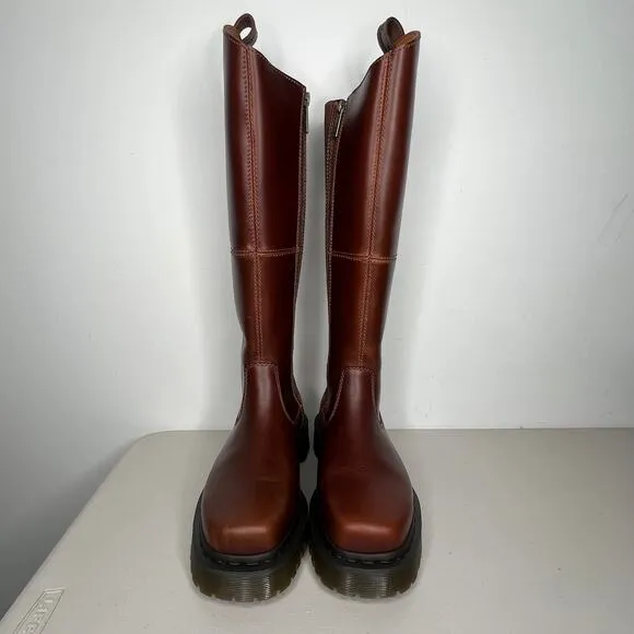 Dr. Martens Amaayah Brown Leather Square Toe Knee High Riding Boots 6