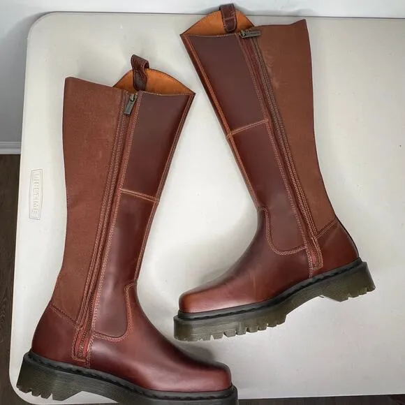 Dr. Martens Amaayah Brown Leather Square Toe Knee High Riding Boots 6