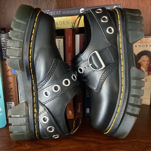 Dr. Martens Audrick Hardware Leather Platform Shoes in Black Women's Size 7