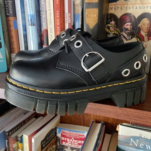 Dr. Martens Audrick Hardware Leather Platform Shoes in Black Women's Size 7