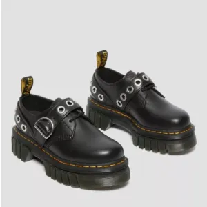 Dr. Martens Audrick Hardware Leather Platform Shoes in Black Women's Size 7